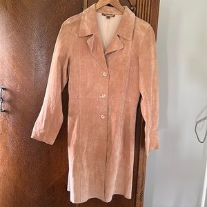 Vintage Long Leather Suede Jacket Pink Medium Lightweight Soft Well made